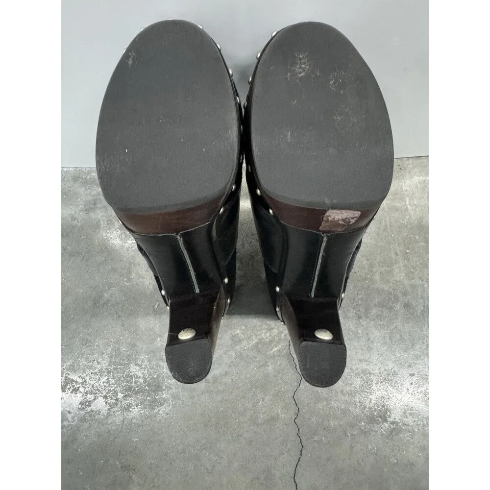 UGG Illana Black Pony Hair Platform High Heel Studded Sherpa Booties Heels   8.5